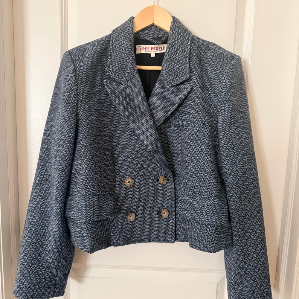 Free People Charcoal Double-Breasted Blazer